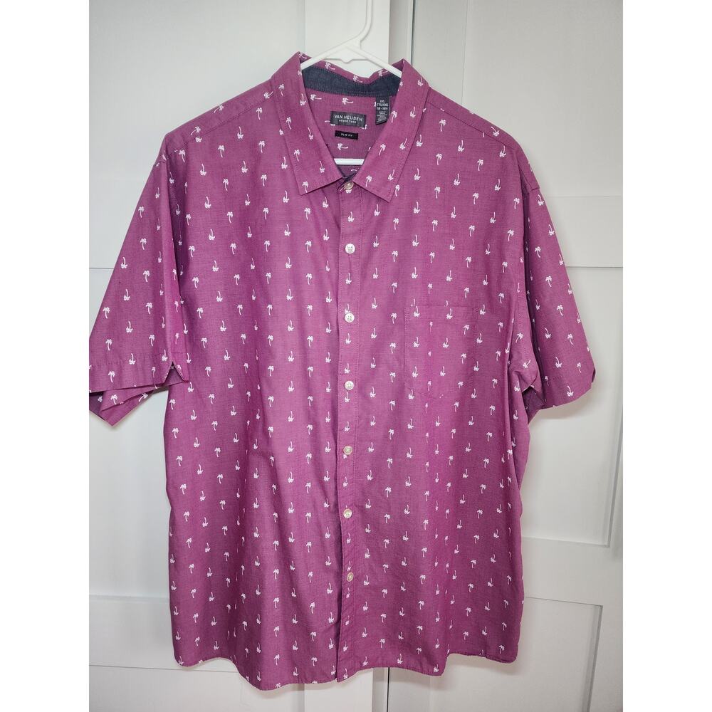 Van Heusen Never Tuck Palm Tree Casual Slim Fit Shirt Mens XXL